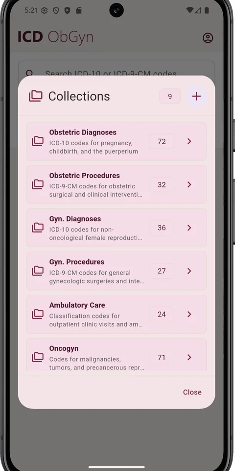 Collections bawaan menampilkan kelompok diagnosis dan prosedur obstetri serta ginekologi